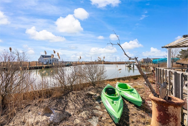 dock area with a water view