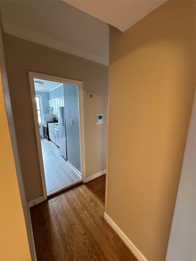 corridor with hardwood / wood-style floors