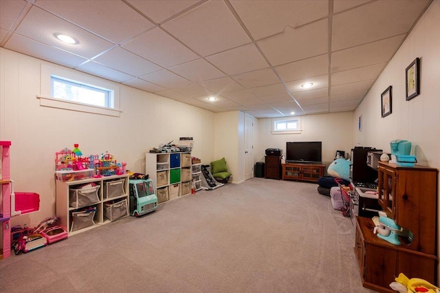 rec room featuring carpet and a wealth of natural light