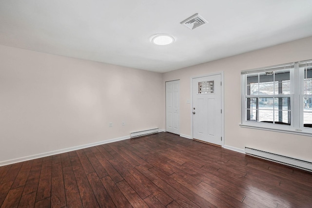 interior space with dark hardwood / wood-style flooring and a baseboard radiator