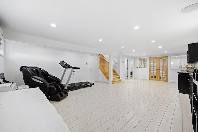 workout area featuring french doors