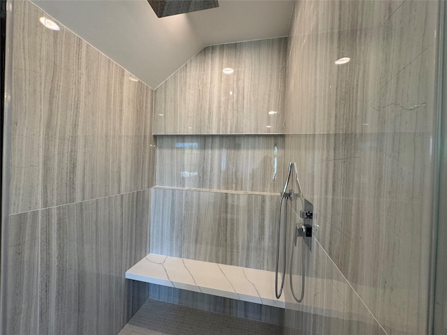 2045 Willow Dr, East Marion, NY 11939 - full bath with lofted ceiling and tiled shower