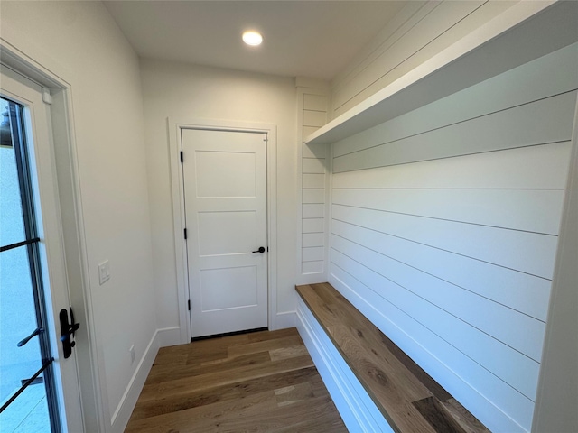 2045 Willow Dr, East Marion, NY 11939 - mudroom with dark wood-style flooring, recessed lighting, and baseboards