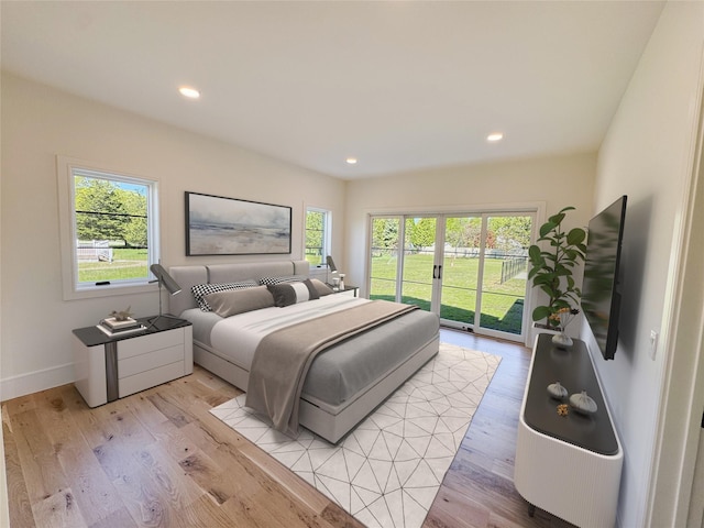 2045 Willow Dr, East Marion, NY 11939 - bedroom with access to outside, light wood-style flooring, recessed lighting, and baseboards