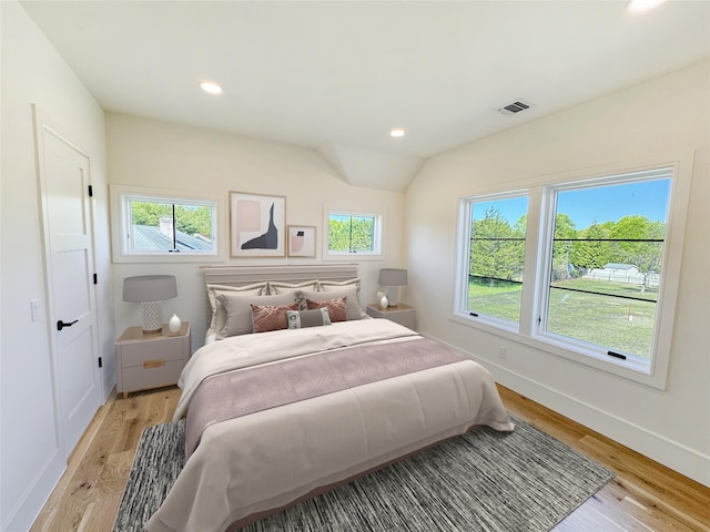 2045 Willow Dr, East Marion, NY 11939 - bedroom with light wood-style floors, baseboards, recessed lighting, and vaulted ceiling