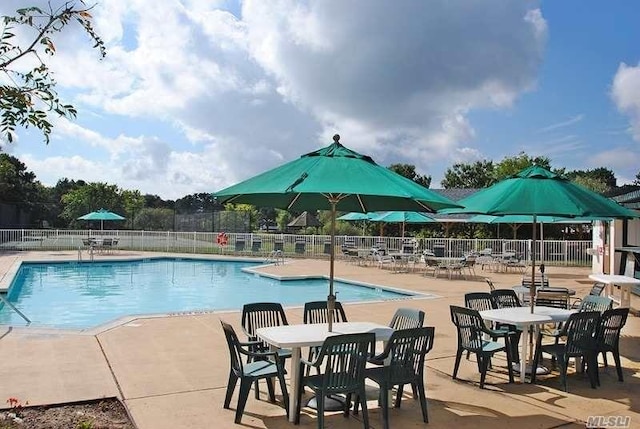 view of swimming pool with a patio area