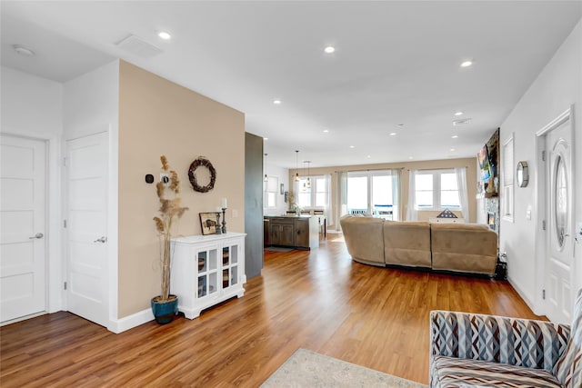 living room featuring light wood-type flooring