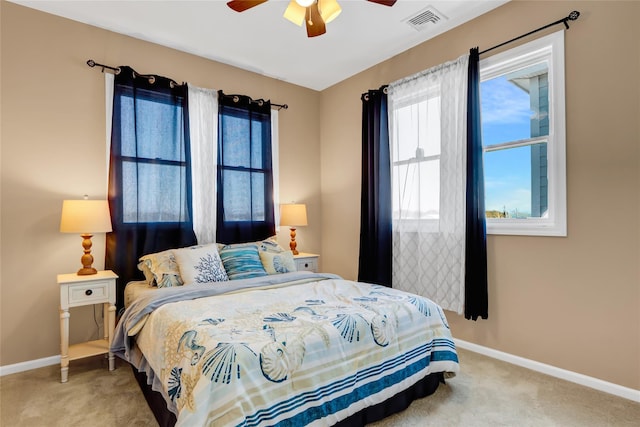 bedroom with carpet floors and ceiling fan