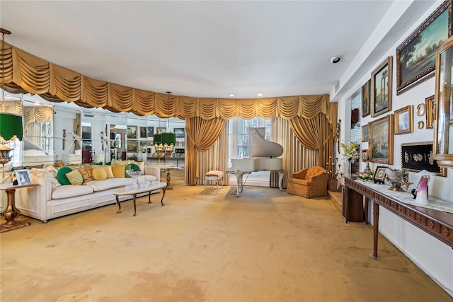 living area with carpet floors