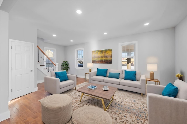 living room featuring light wood-type flooring