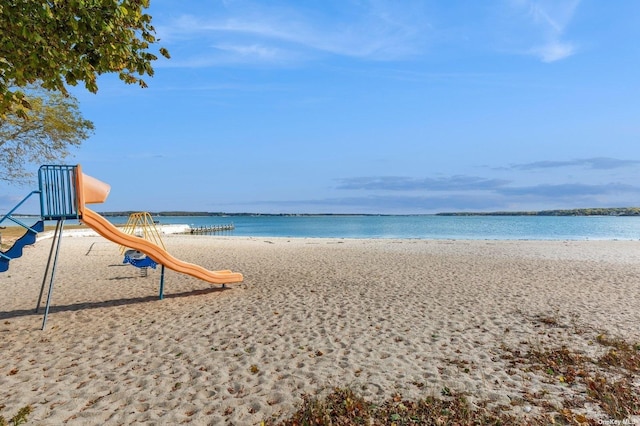 view of water feature featuring a beach view