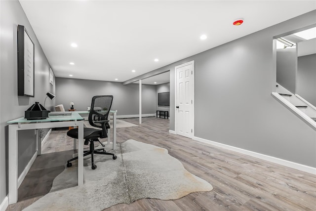 office space featuring light hardwood / wood-style floors