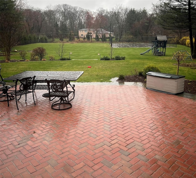 view of patio / terrace featuring a playground