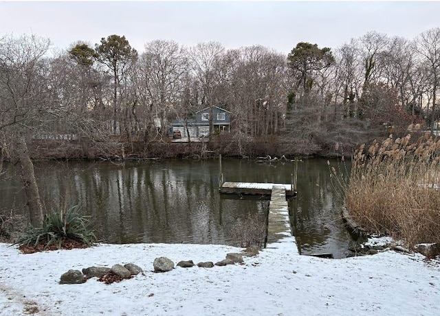 view of dock with a water view