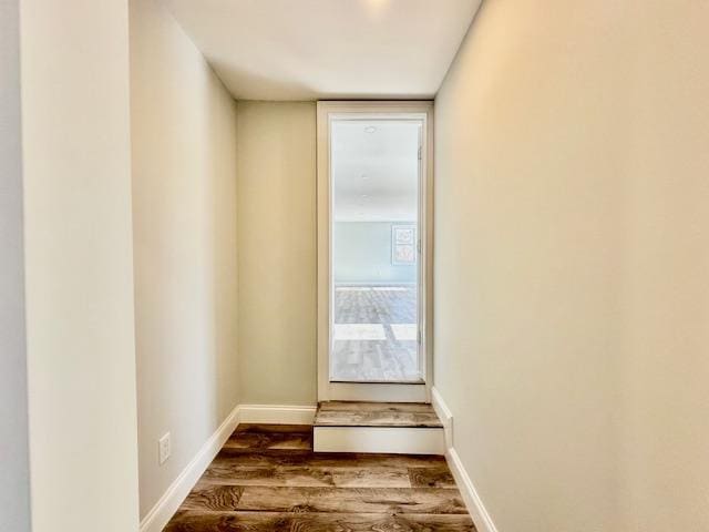 interior space with dark wood-type flooring