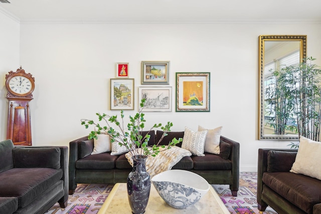 living room featuring ornamental molding