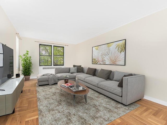 living room featuring light parquet floors