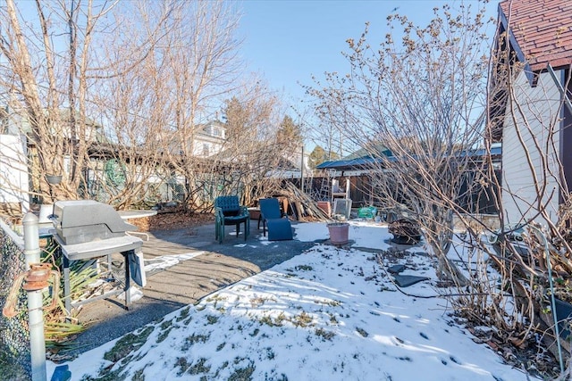 view of snow covered deck