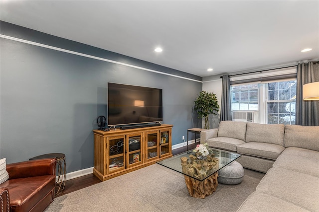 living room with hardwood / wood-style flooring