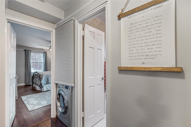 washroom featuring washer / clothes dryer and dark hardwood / wood-style flooring