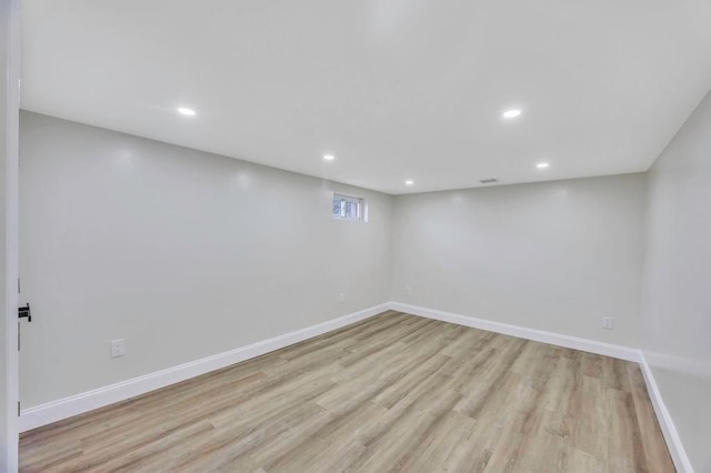 basement with light wood-type flooring