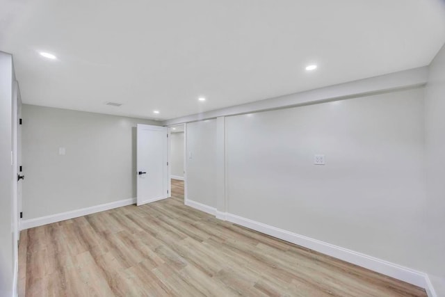 basement with light wood-type flooring