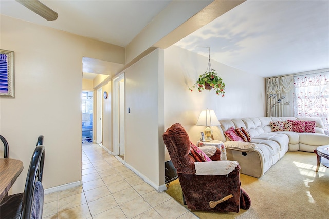 living room featuring light tile patterned floors