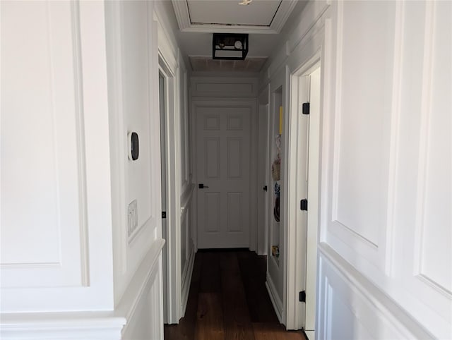 corridor featuring dark wood finished floors