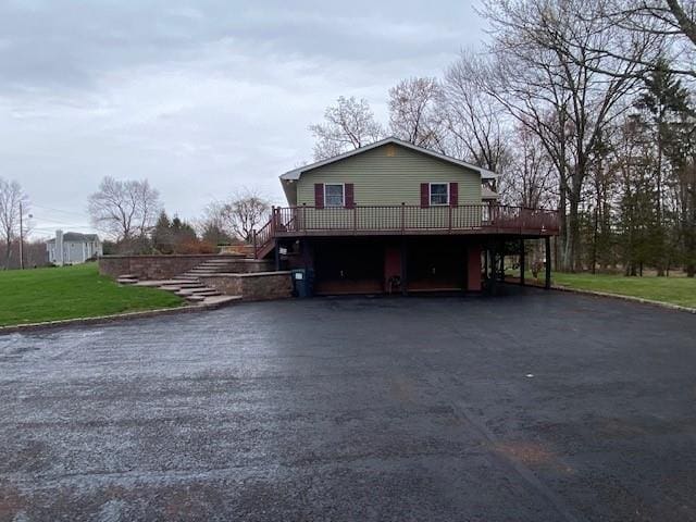 176 Gardnerville Rd, New Hampton, NY 10958 - exterior space featuring a front lawn, stairway, a wooden deck, and driveway