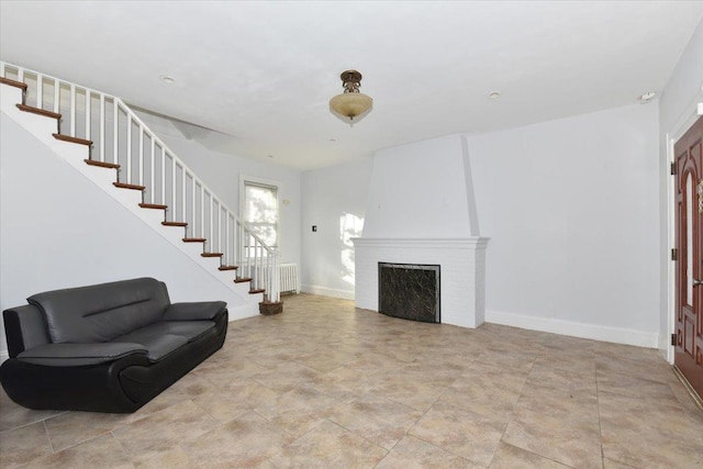 living room with radiator heating unit