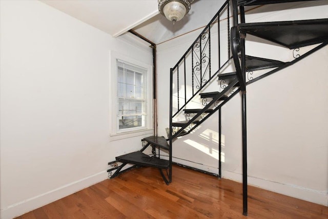 staircase featuring hardwood / wood-style floors