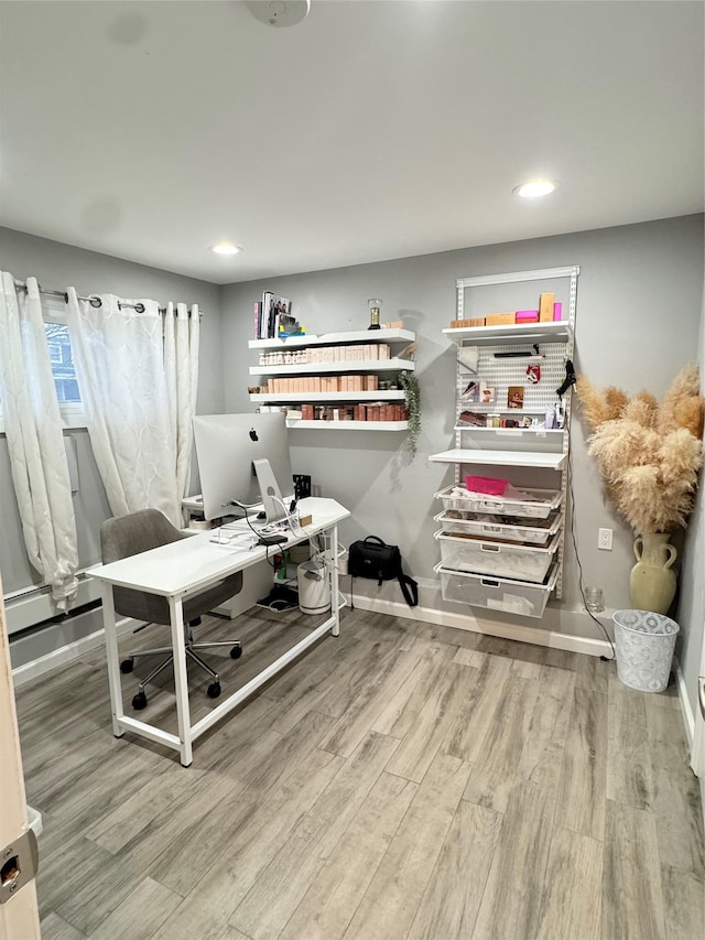 home office featuring hardwood / wood-style floors