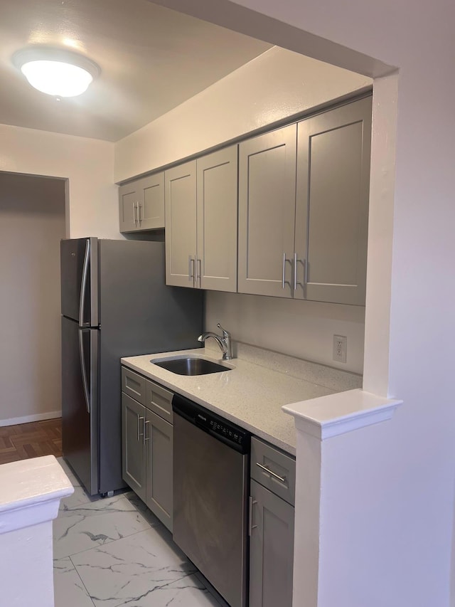 250 N Broadway Unit 3D, Yonkers, NY 10701 - kitchen featuring stainless steel appliances, gray cabinets, and sink