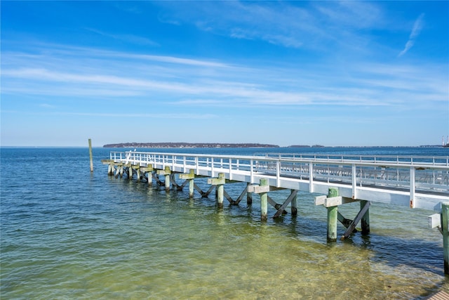 view of dock with a water view