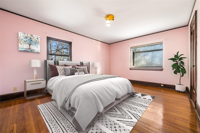 bedroom featuring multiple windows and wood-type flooring