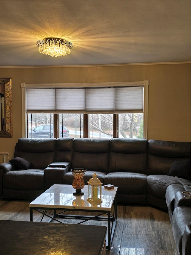 15731 80th St, Howard Beach, NY 11414 - living room featuring crown molding and wood finished floors