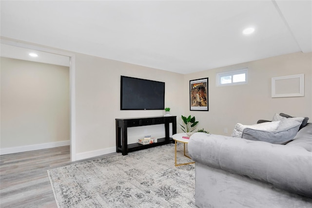 living room with light hardwood / wood-style floors