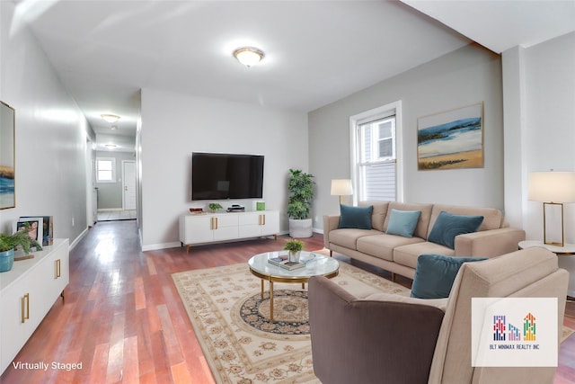 living room with hardwood / wood-style flooring