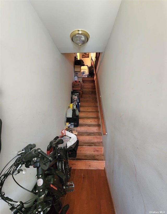 stairs with hardwood / wood-style flooring