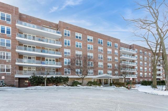 view of snow covered property