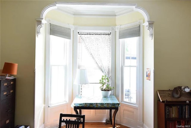 interior space with ornamental molding