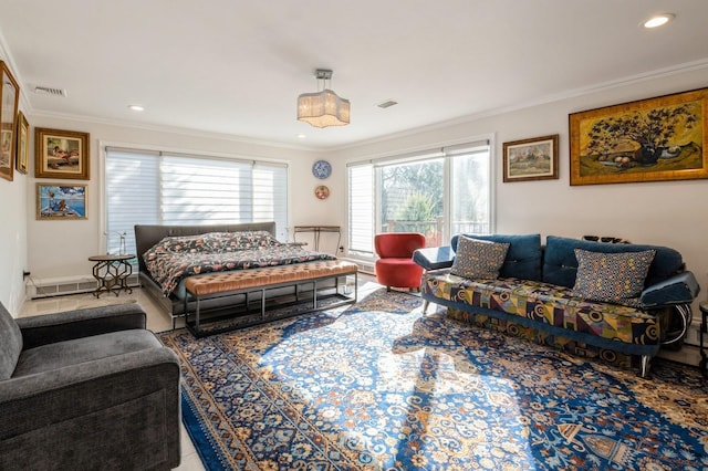 living room featuring ornamental molding