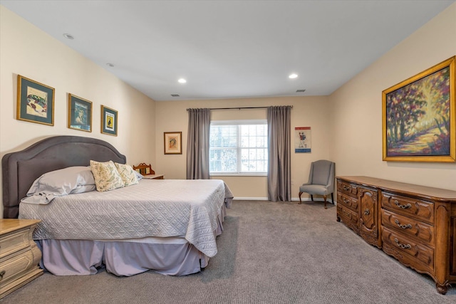 bedroom with light carpet