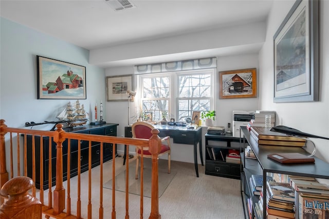 view of carpeted home office