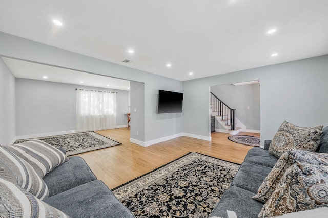 living room with wood-type flooring