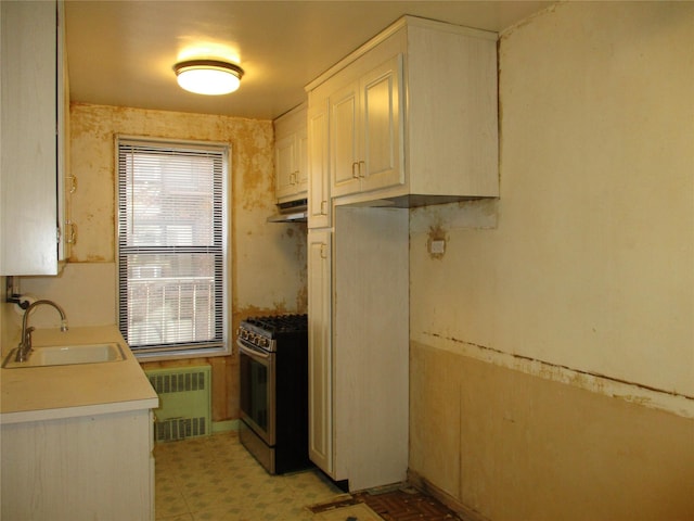 kitchen with radiator, sink, and stainless steel gas range