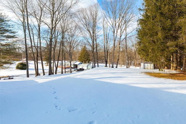 view of yard layered in snow