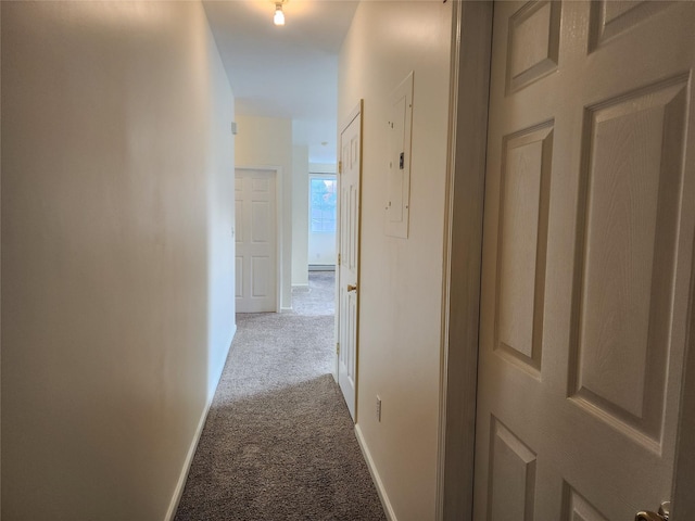 corridor with light colored carpet