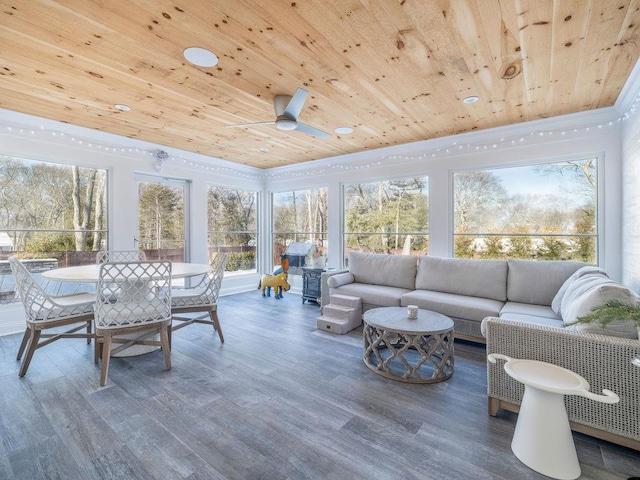 155 Pinewood Rd, Cutchogue, NY 11935 - sunroom featuring wooden ceiling, a healthy amount of sunlight, and wood finished floors