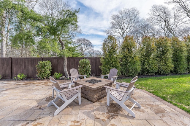 155 Pinewood Rd, Cutchogue, NY 11935 - view of patio with an outdoor fire pit and fence